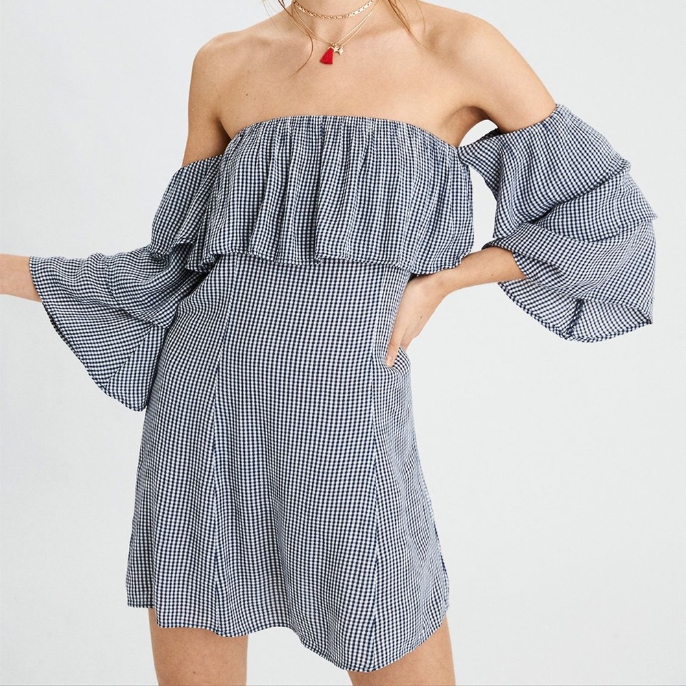 American Eagle gingham off the shoulder dress